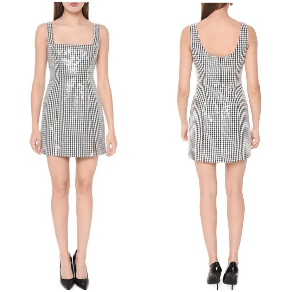 NWT WAYF Icon Sequin Gingham Mini Dress Sparkle Party NYE Square Neck Sz M